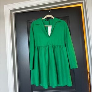 Green Long Sleeve Baby Doll Dress